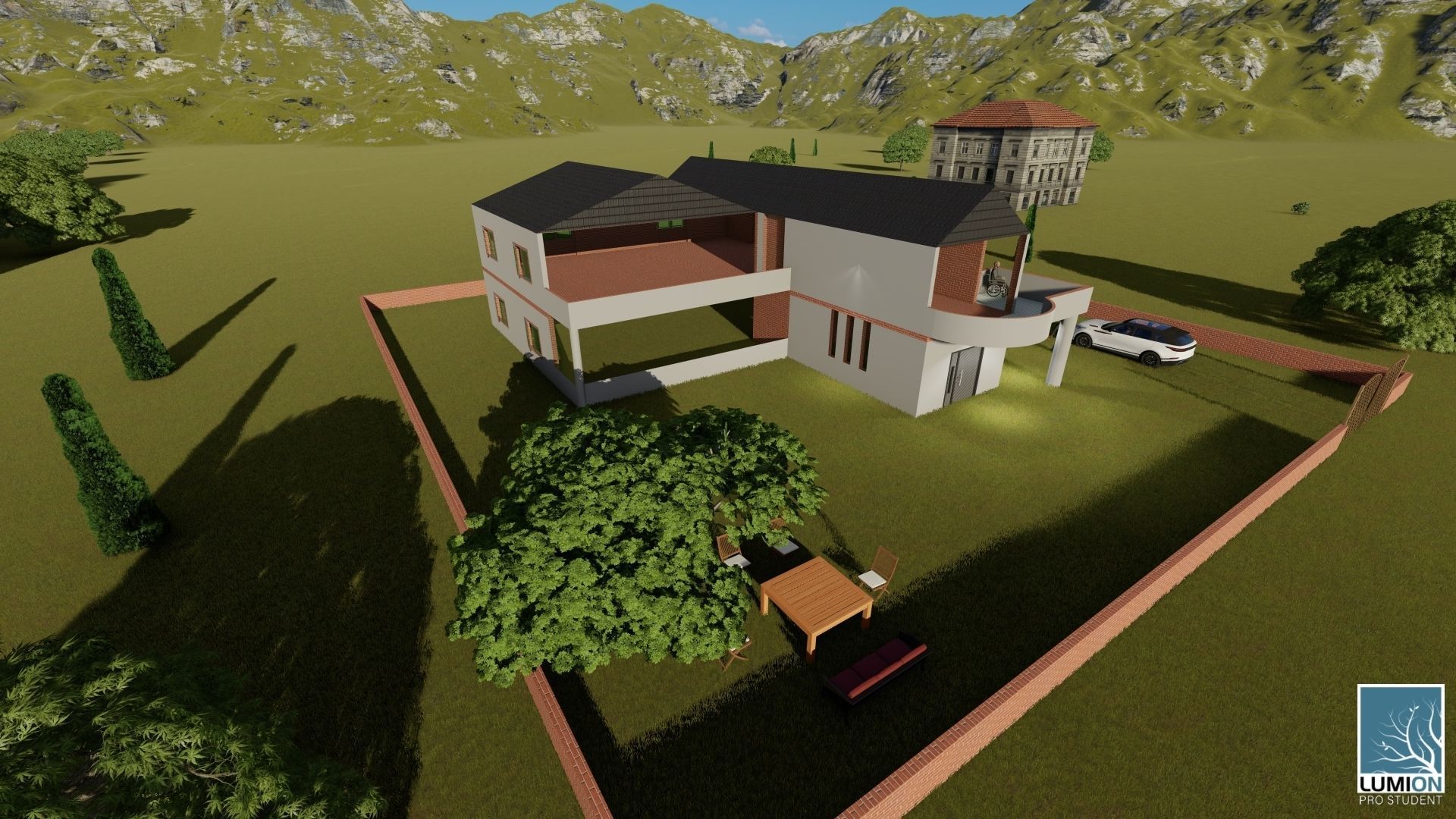 Villa house Low-poly 3D model_4