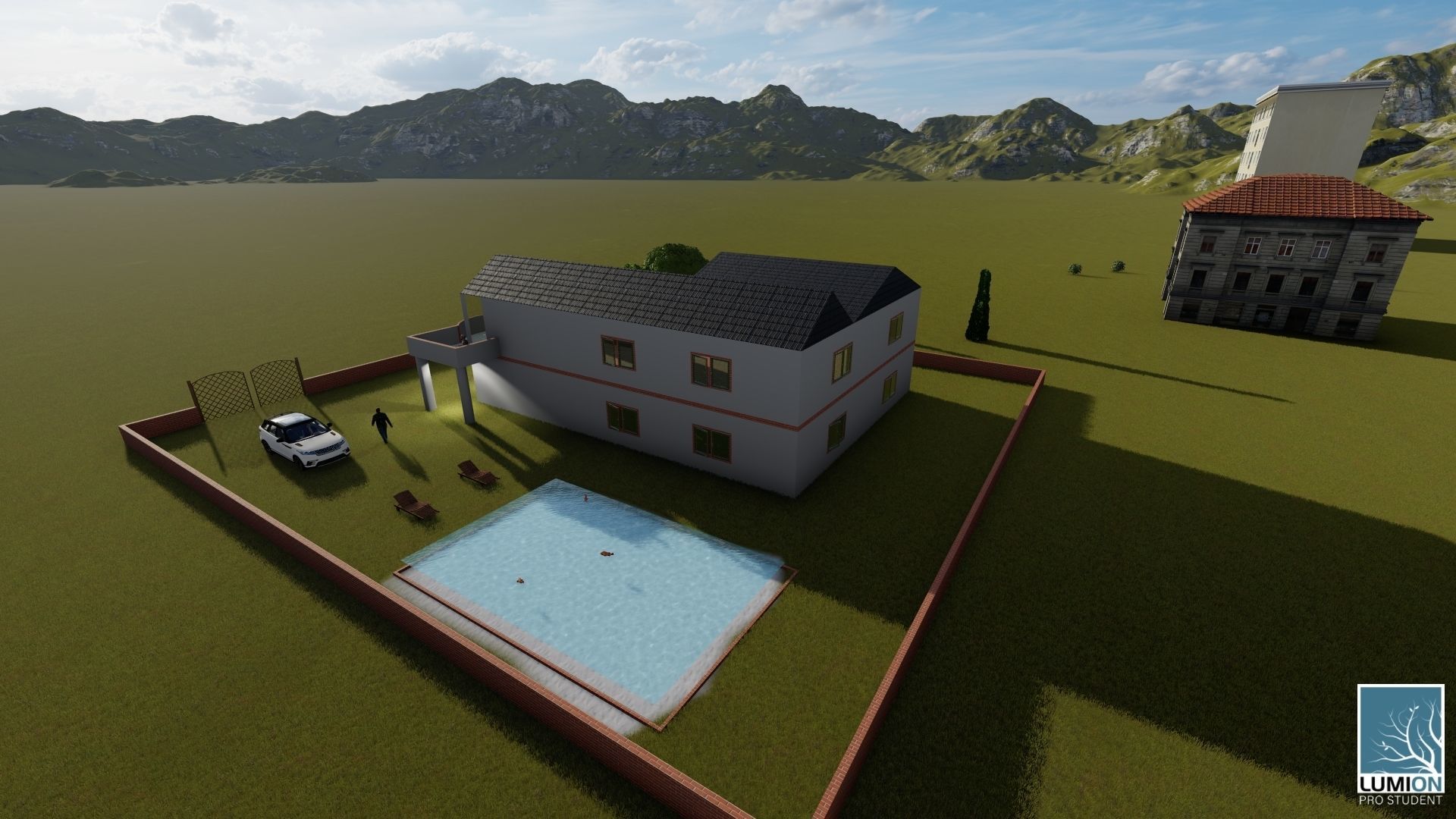 Villa house Low-poly 3D model_1