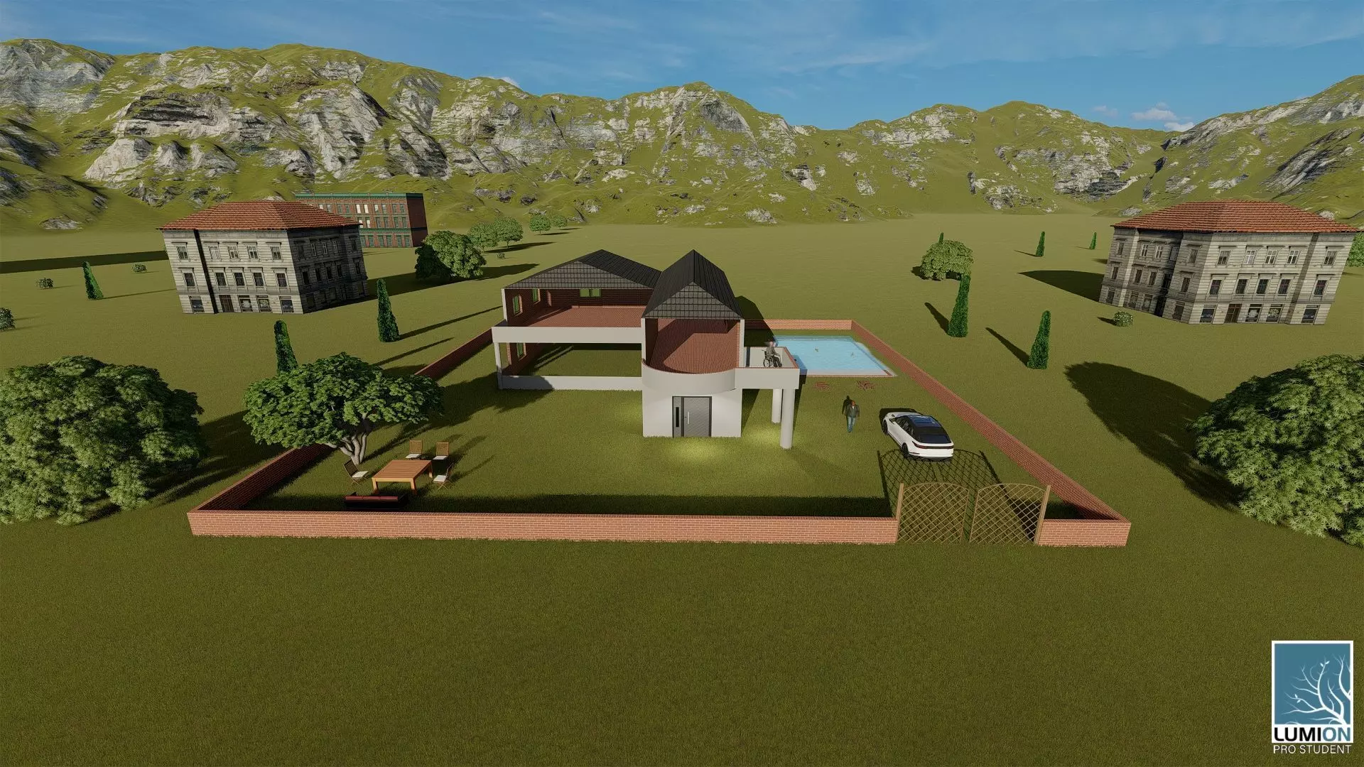 Villa house Low-poly 3D model_0