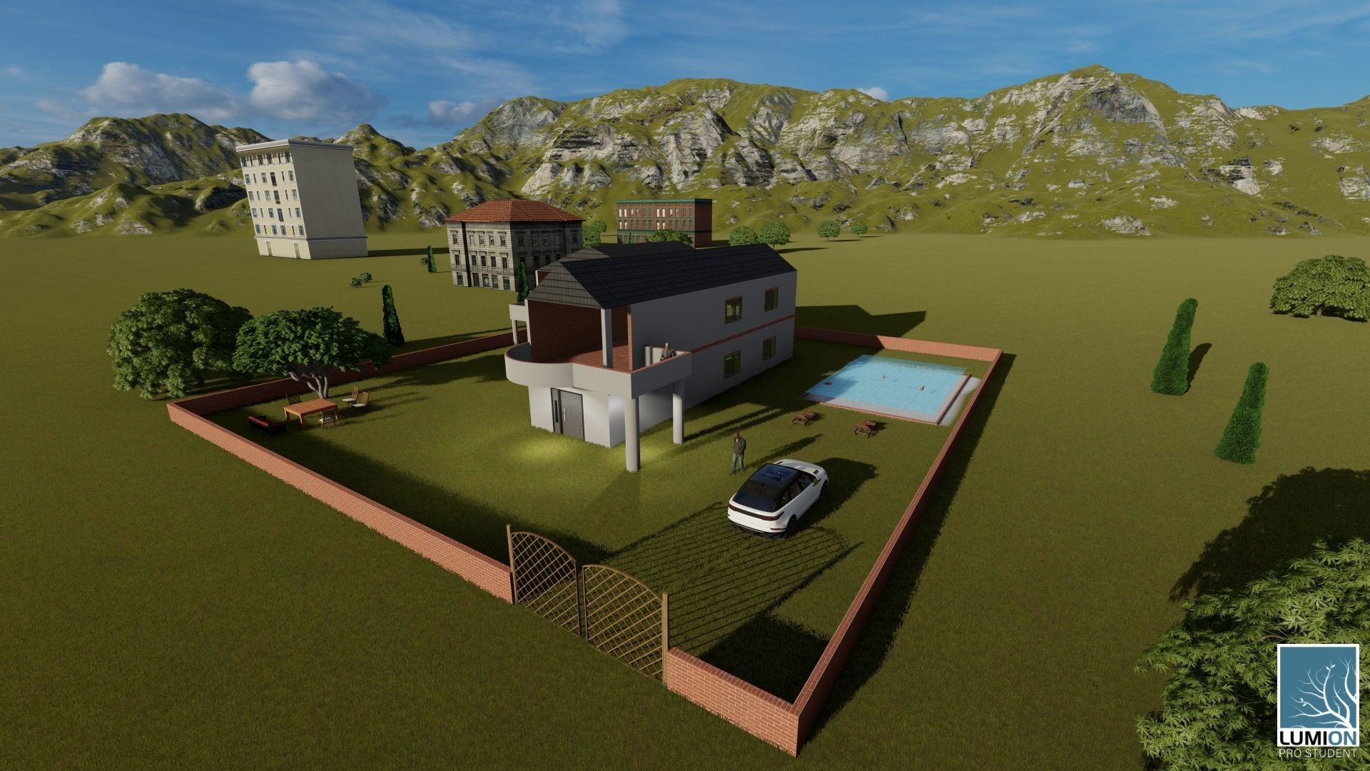 Villa house Low-poly 3D model_5