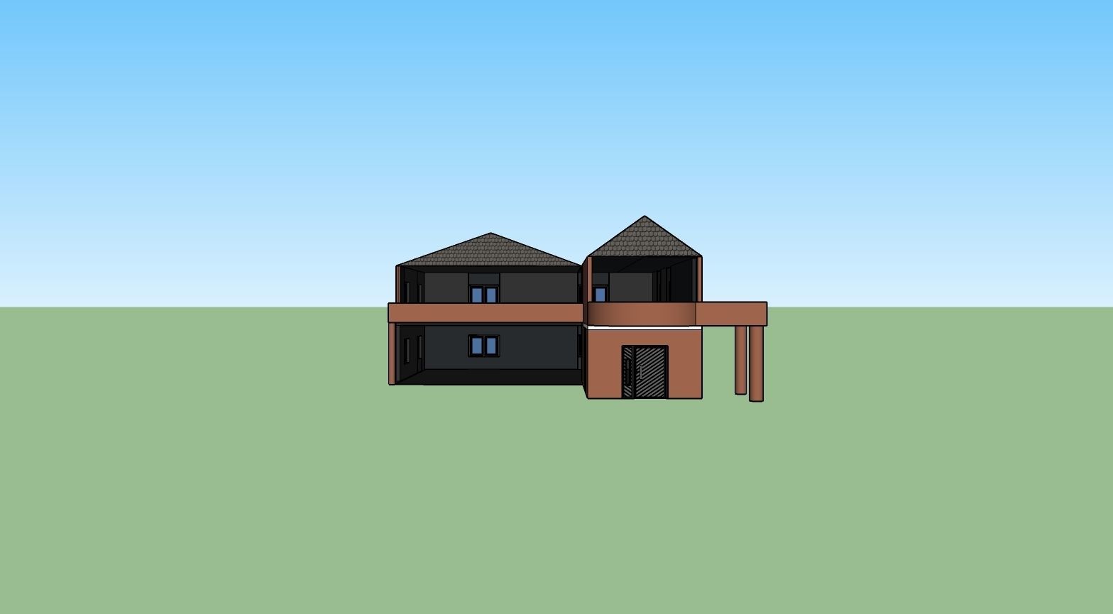 Villa house Low-poly 3D model_7