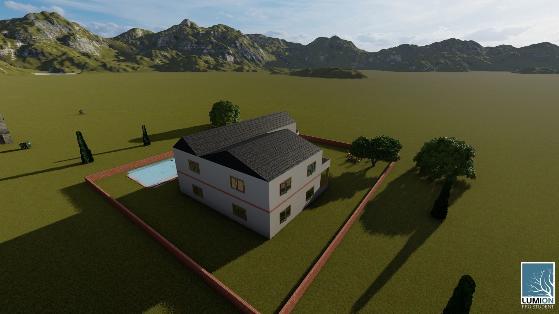 Villa house Low-poly 3D model_2