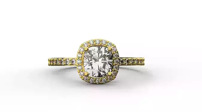 1 ct diamond cushion cut ring- 3dm-stl-render