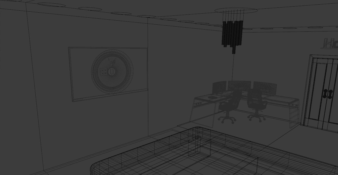 Bedroom room with bed and desk 3D model_8