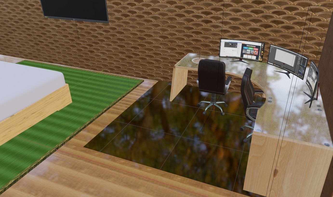 Bedroom room with bed and desk 3D model_3