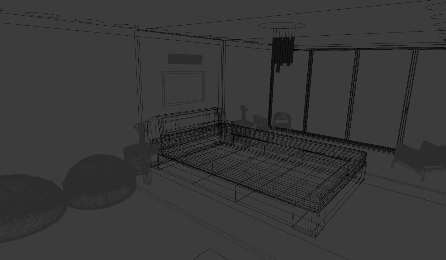 Bedroom room with bed and desk 3D model_6