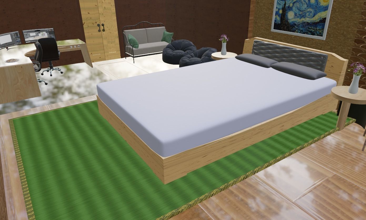 Bedroom room with bed and desk 3D model_5