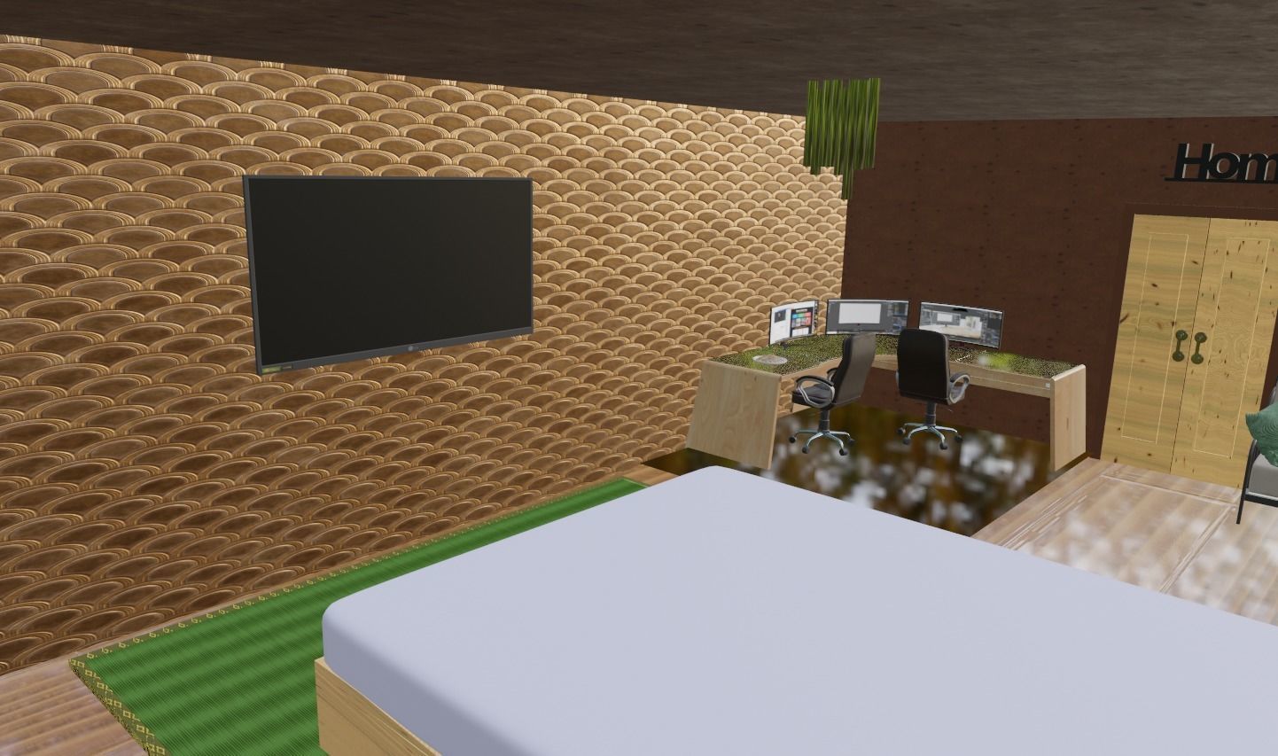 Bedroom room with bed and desk 3D model_2