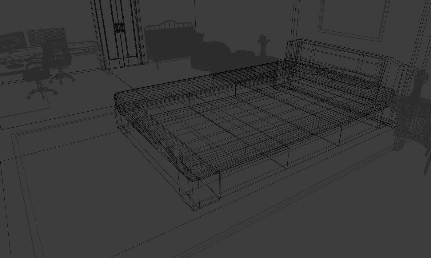 Bedroom room with bed and desk 3D model_9