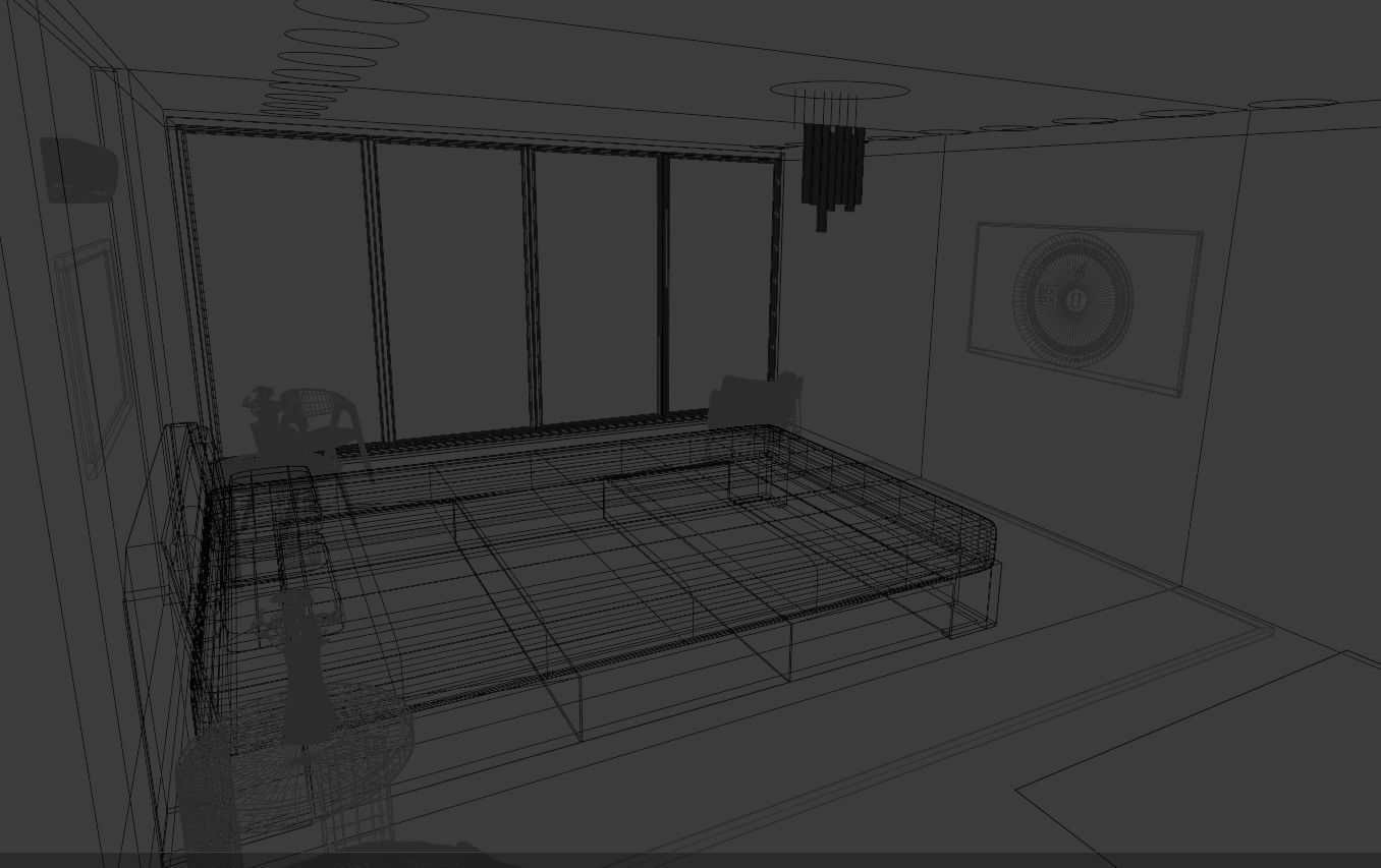 Bedroom room with bed and desk 3D model_7