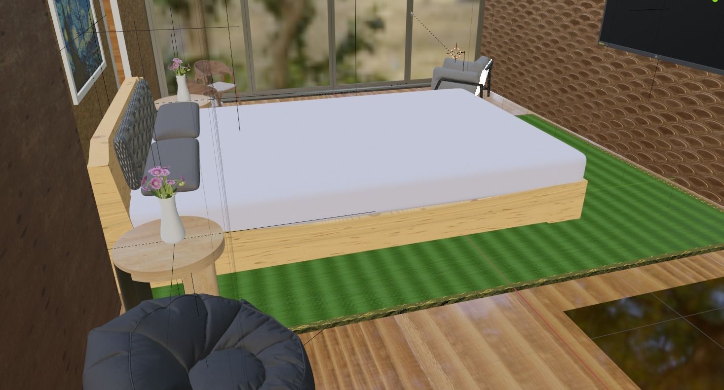 Bedroom room with bed and desk 3D model_4