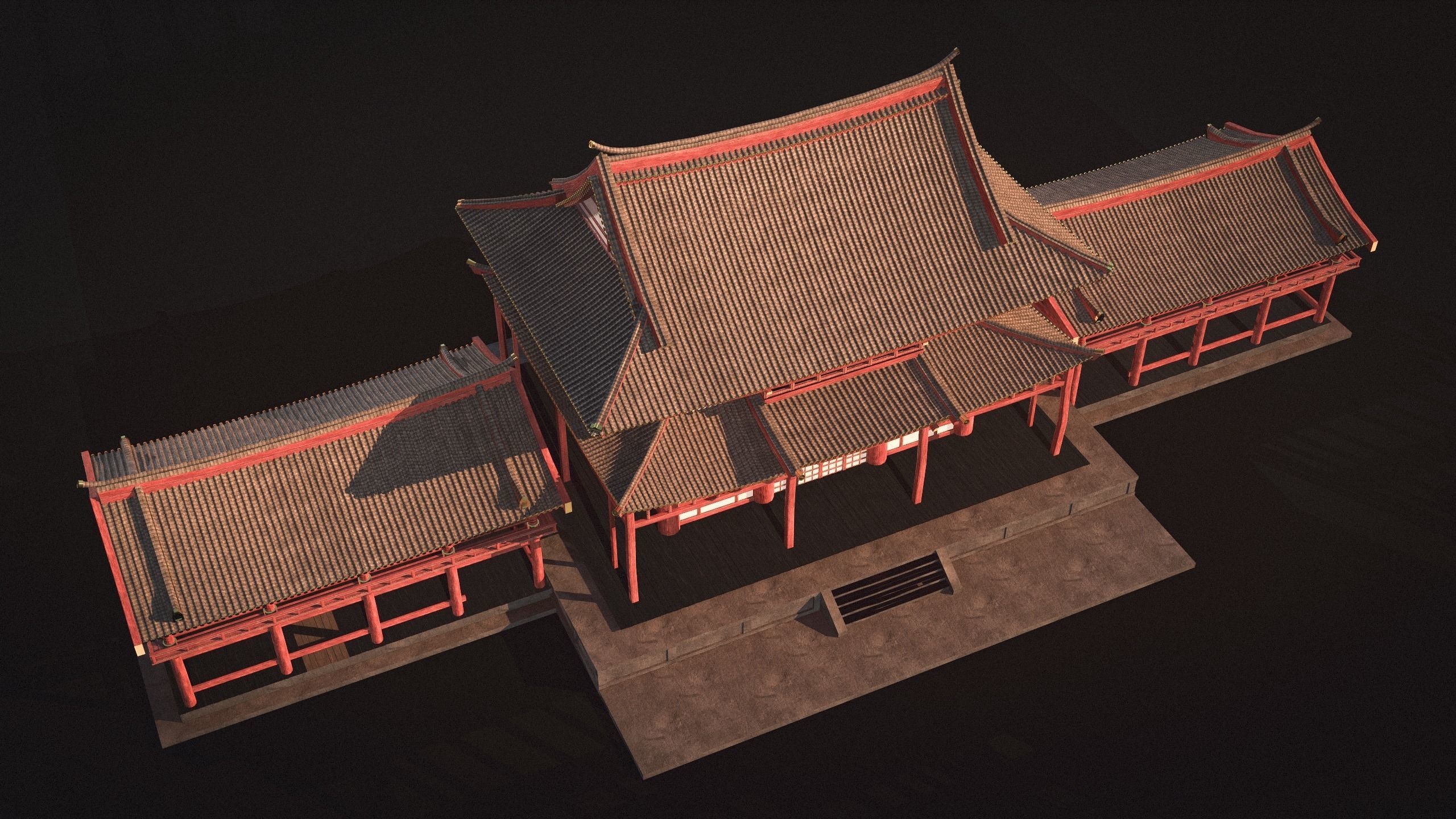 Japanese Temple Low-poly 3D model_10