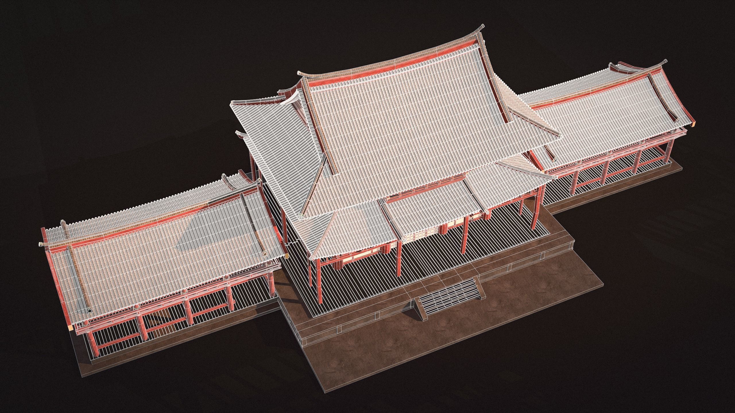 Japanese Temple Low-poly 3D model_9