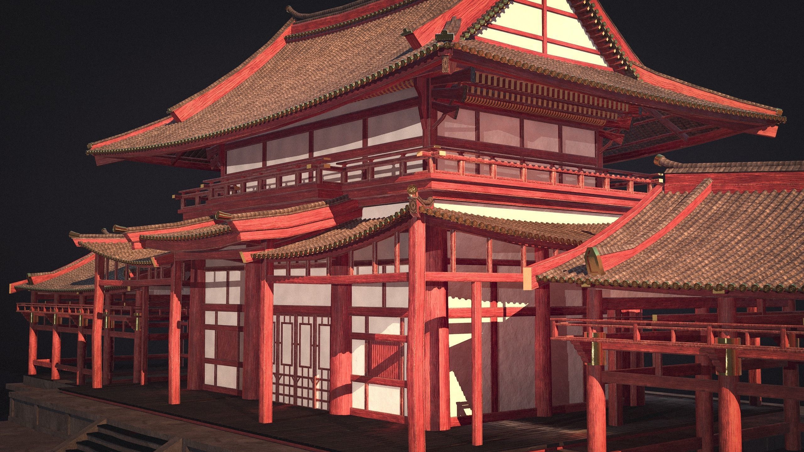 Japanese Temple Low-poly 3D model_5