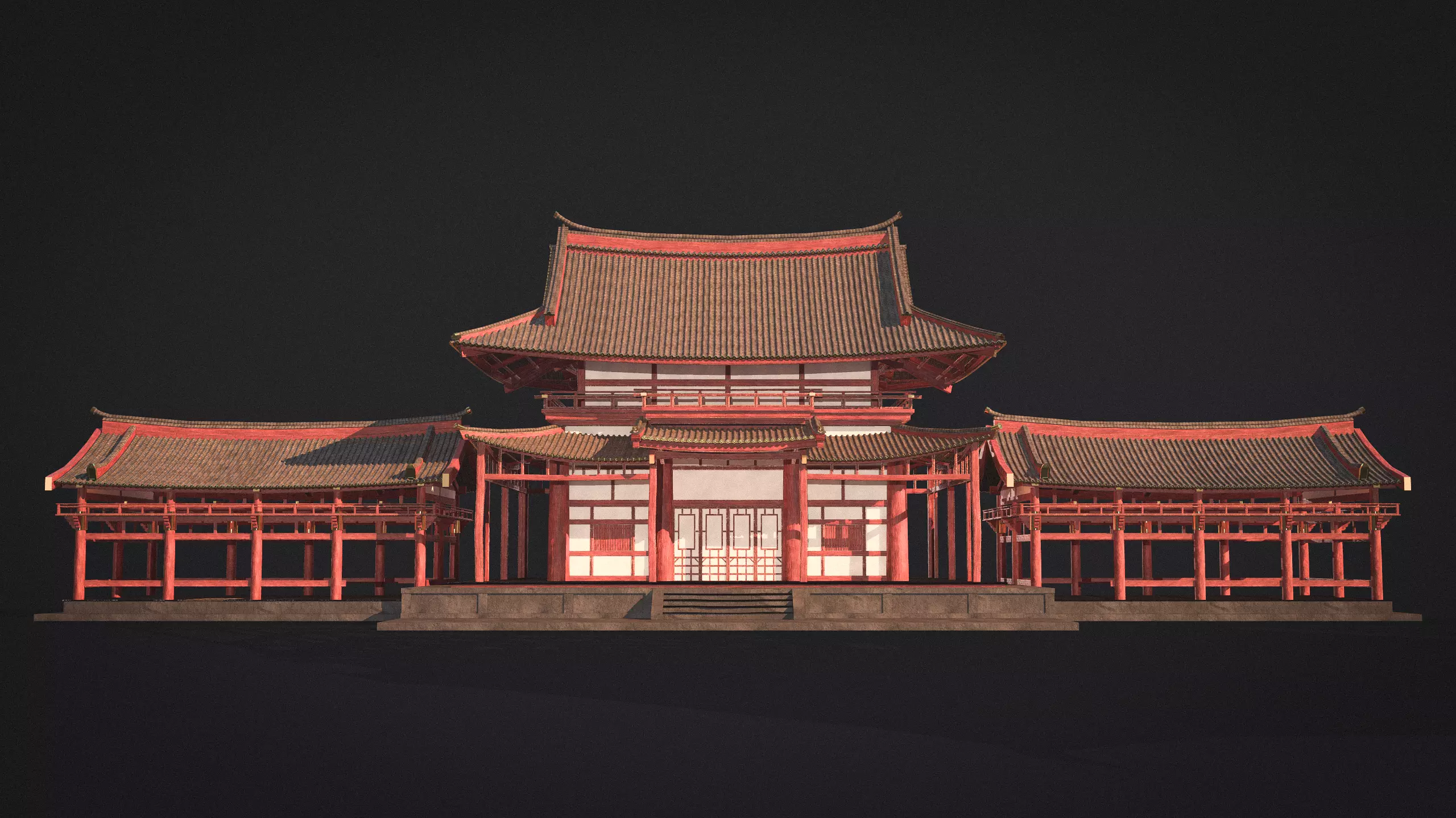 Japanese Temple Low-poly 3D model_0