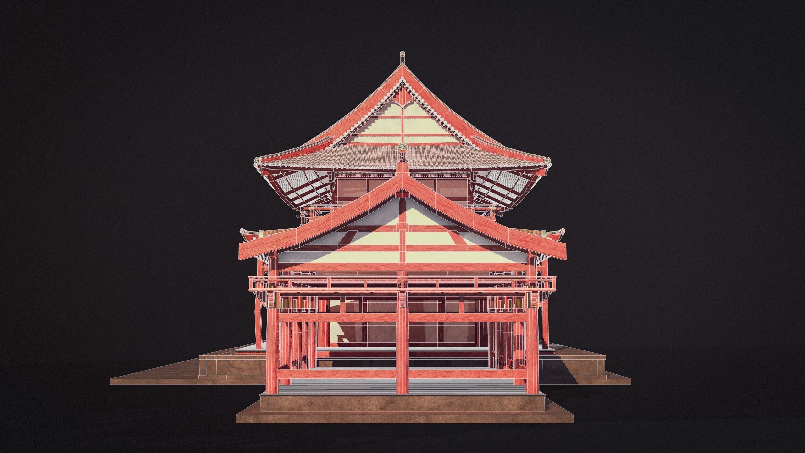 Japanese Temple Low-poly 3D model_6
