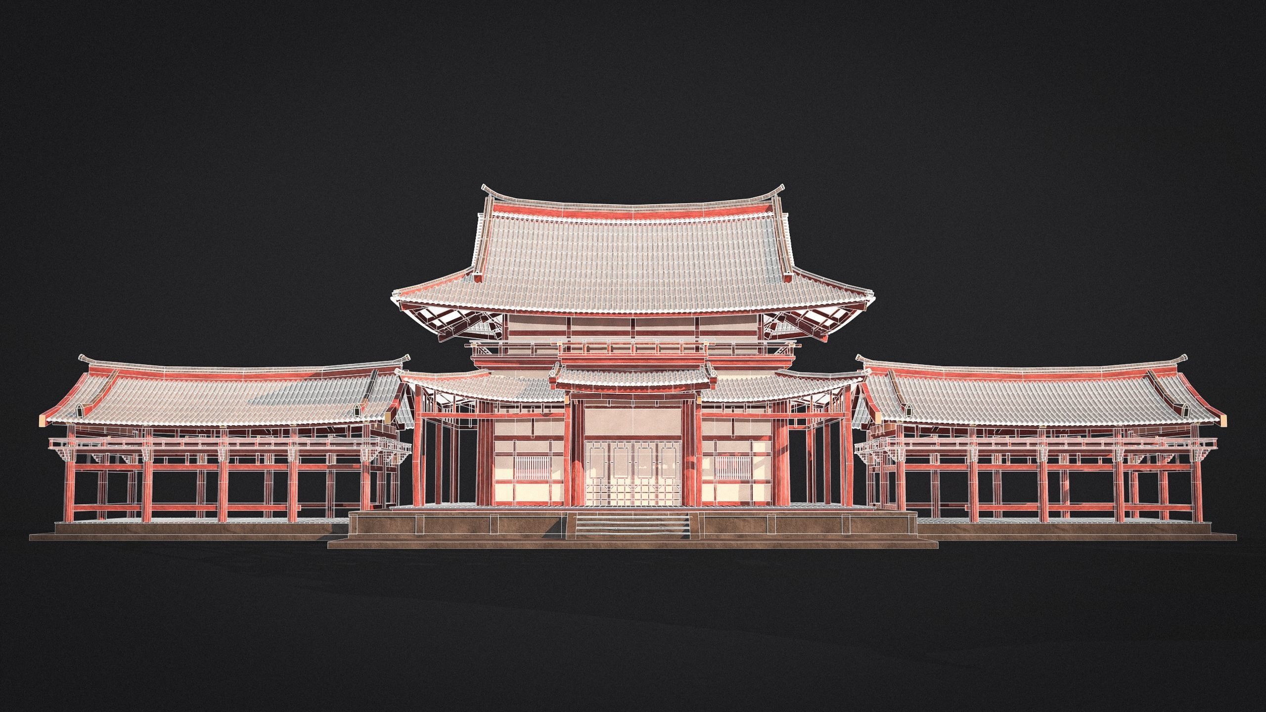 Japanese Temple Low-poly 3D model_3