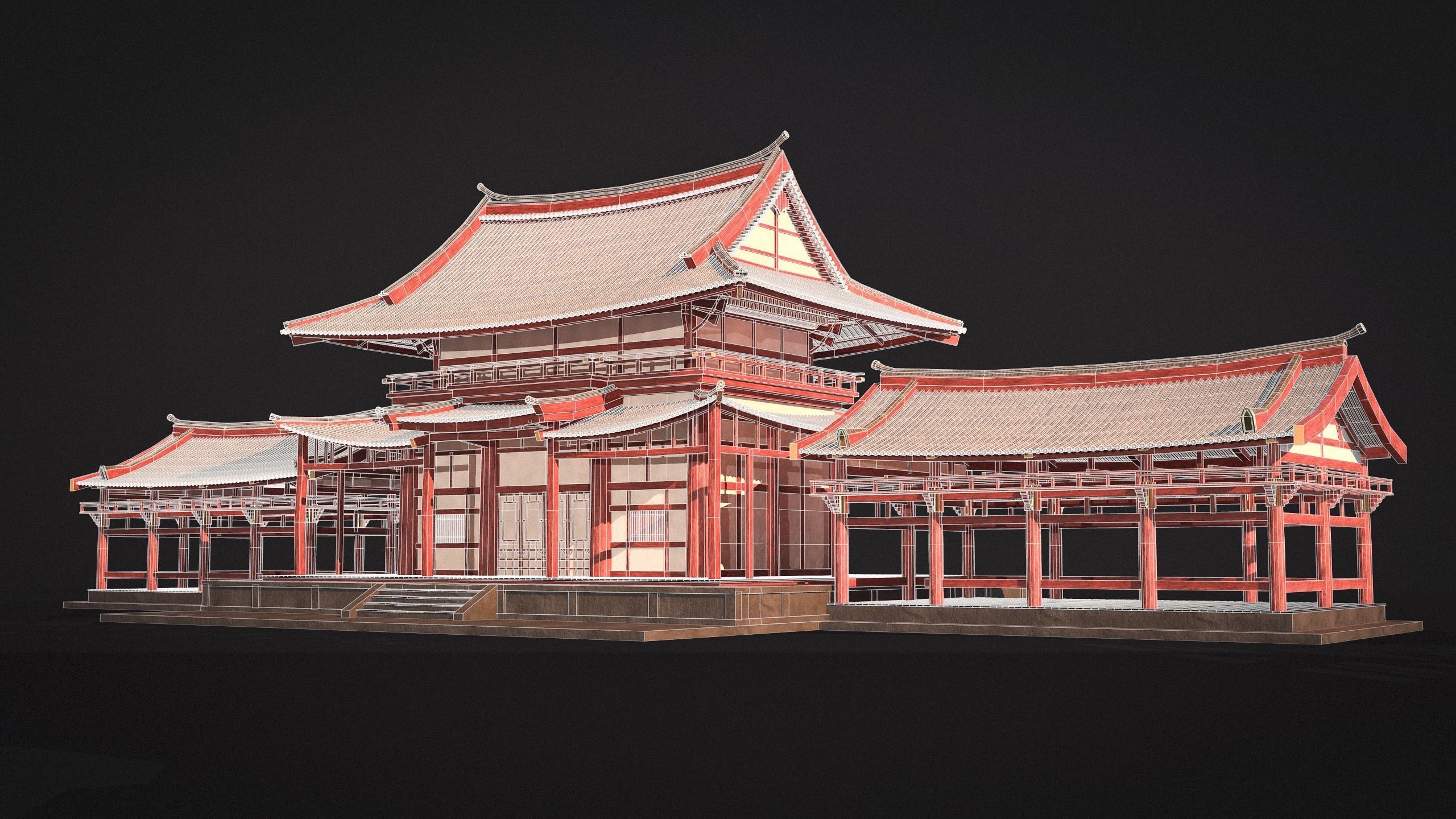 Japanese Temple Low-poly 3D model_4