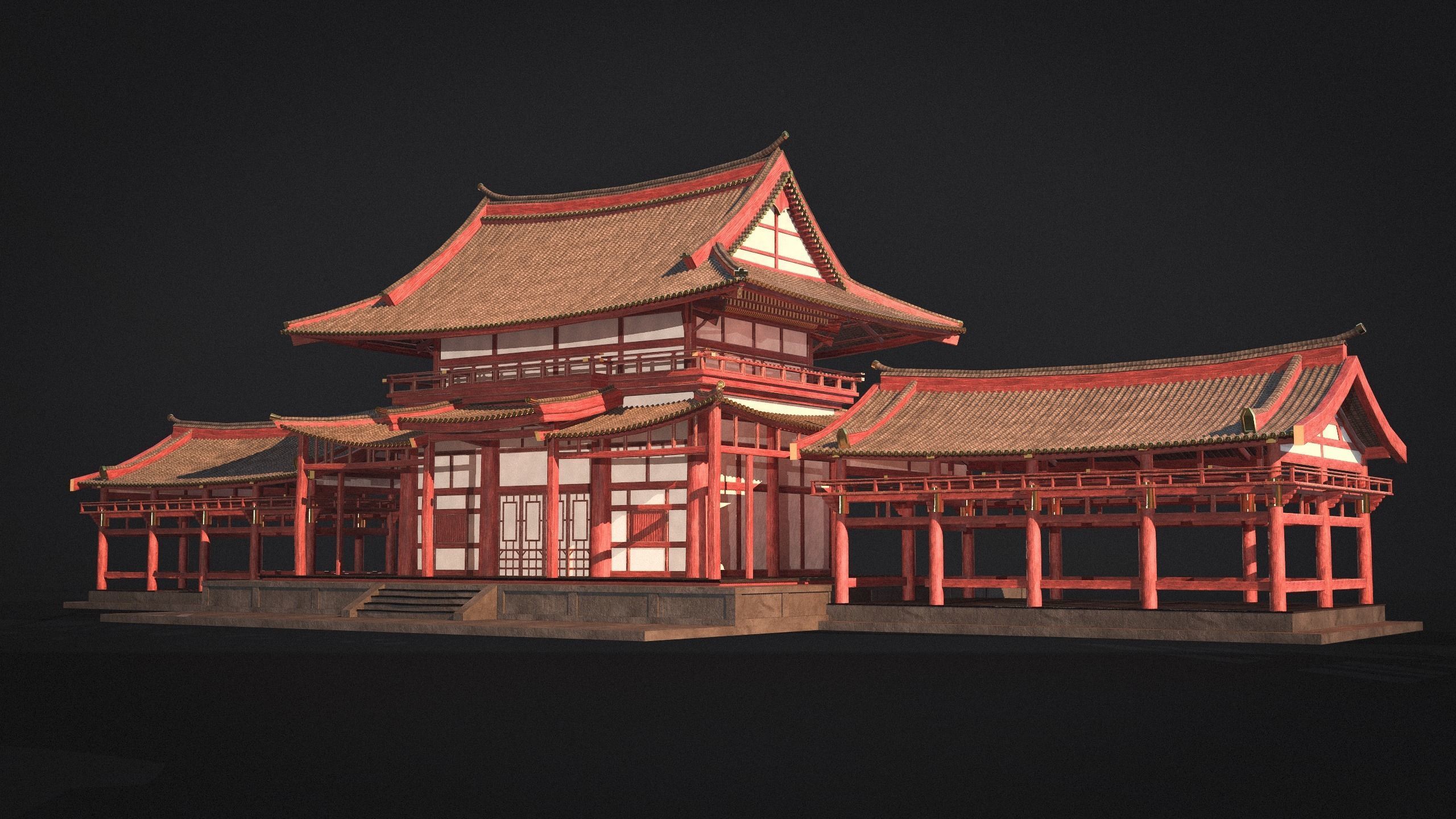 Japanese Temple Low-poly 3D model_2
