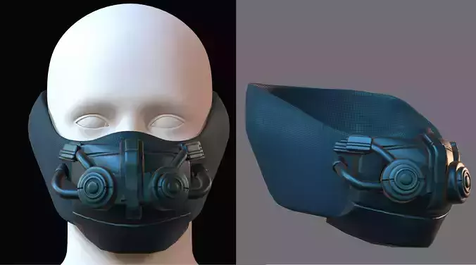 Gas mask helmet 3d model scifi Low-poly 
