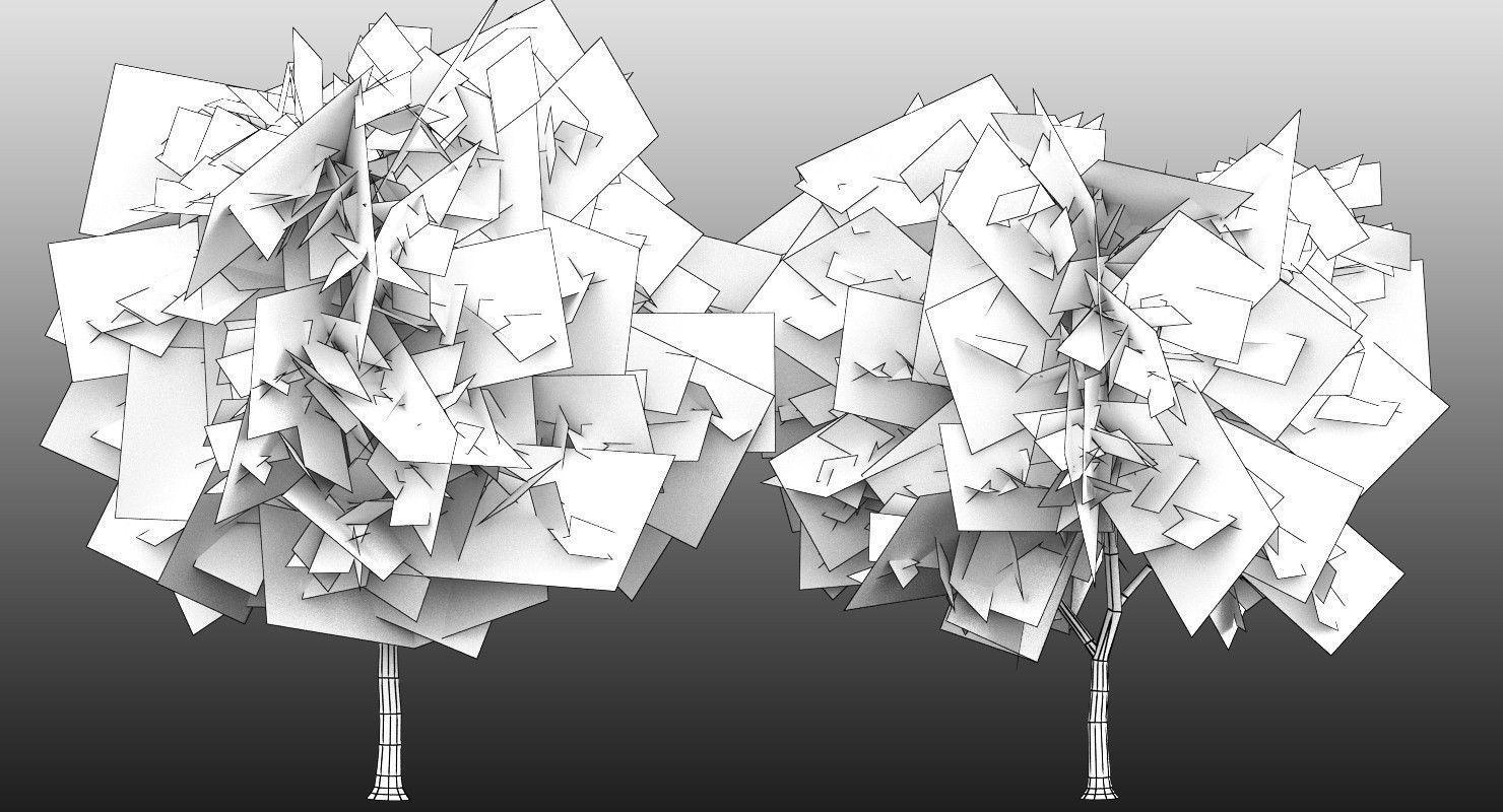 Low Poly 2 Tree four trees Low-poly 3D model_6
