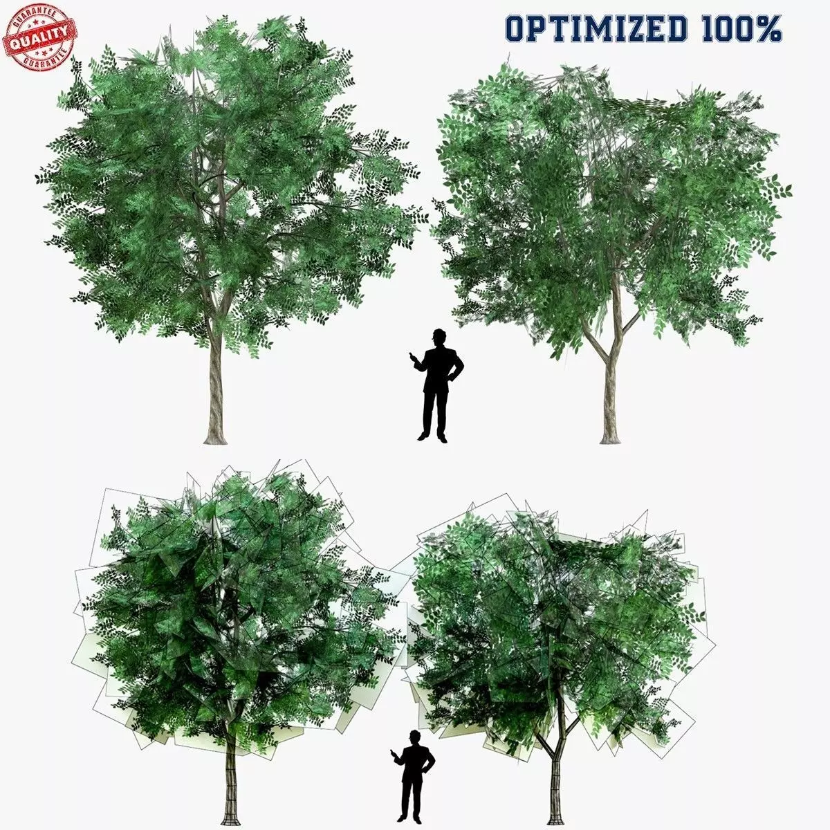 Low Poly 2 Tree four trees Low-poly 3D model_0