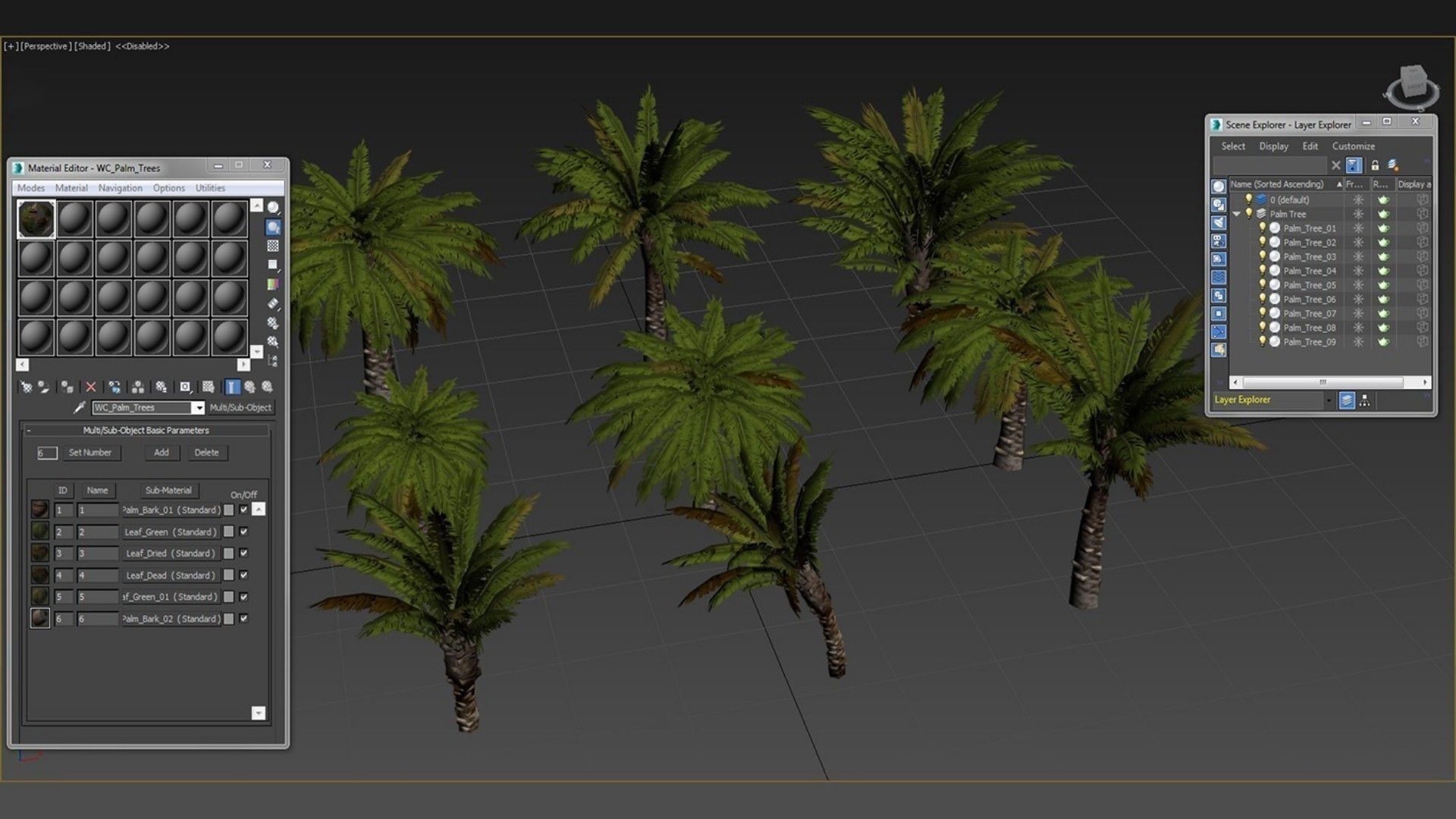 Small Palm 9 Trees Set Low-poly 3D model_6