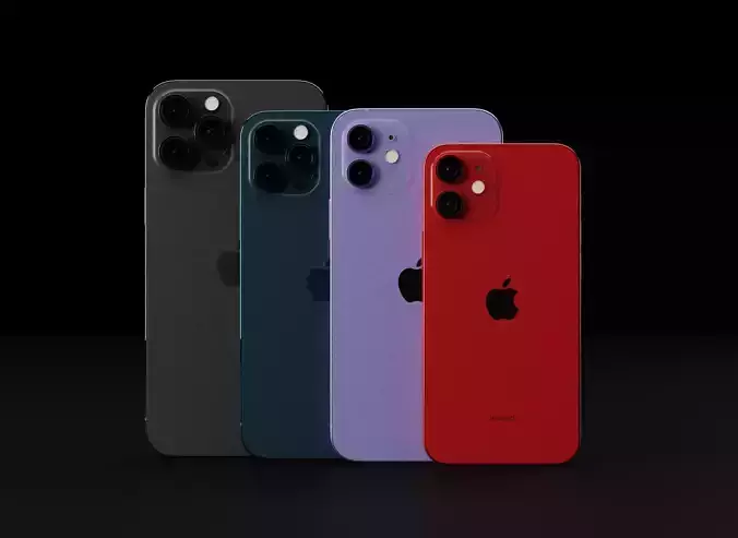 Apple iPhone 12 All Models in all Official Colors 3D Model Collection