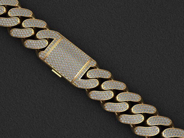 16 MM MIAMI CUBAN LINK CHAIN 3 ROWS DIAMOND BRACELET NECKLACE 3D print model_2
