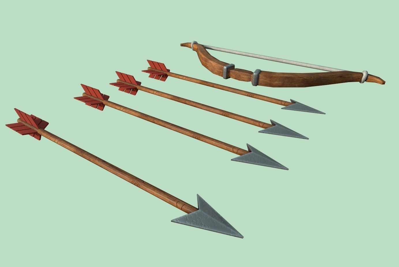 Arrow bow and set Low-poly 3D model_11