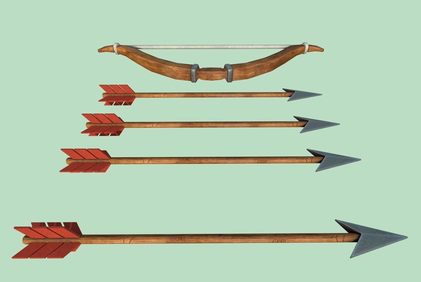 Arrow bow and set Low-poly 3D model_8
