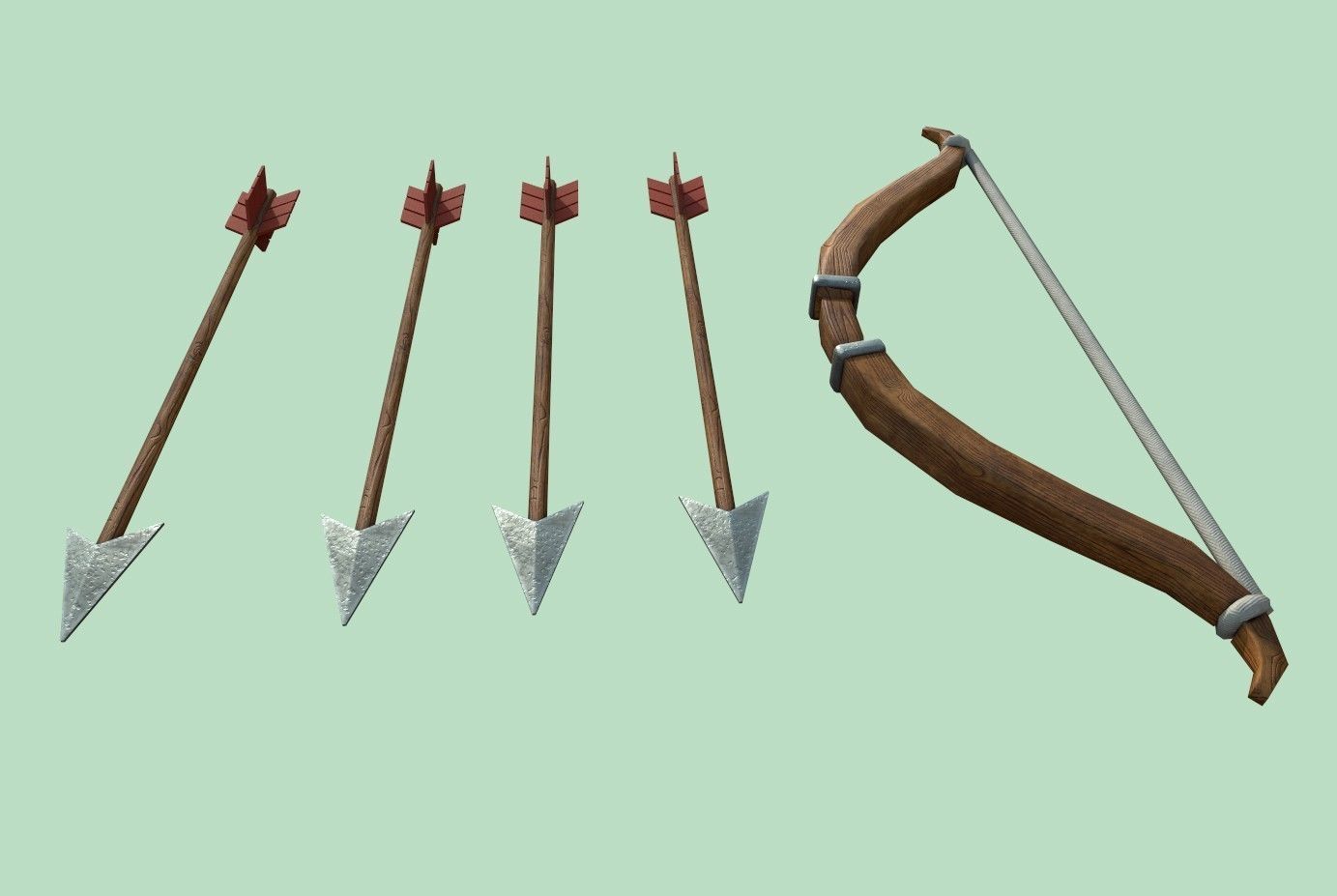 Arrow bow and set Low-poly 3D model_12