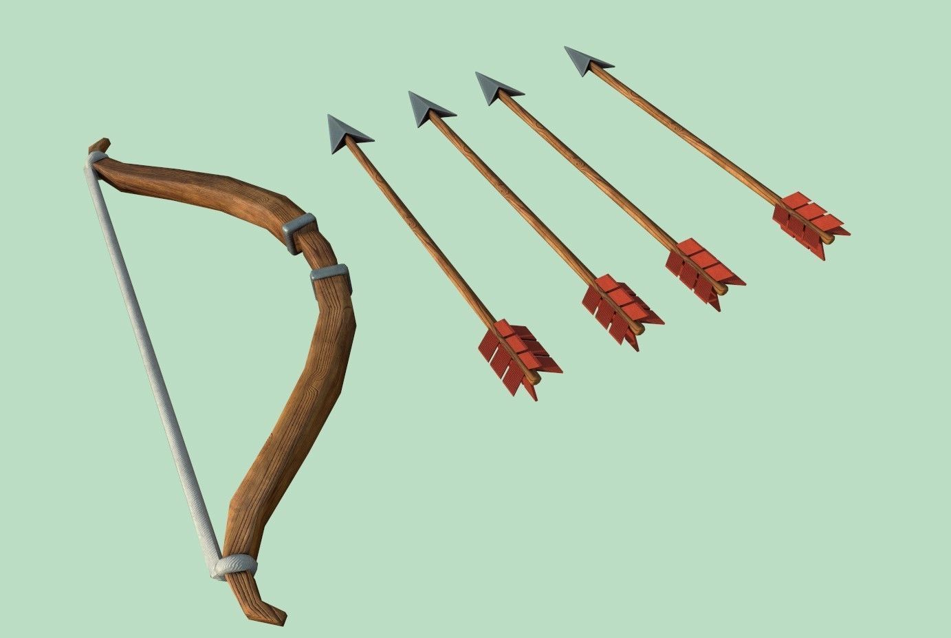 Arrow bow and set Low-poly 3D model_1