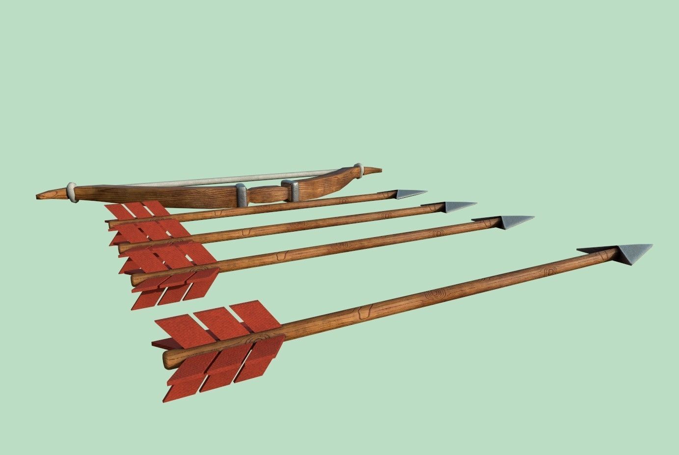 Arrow bow and set Low-poly 3D model_7