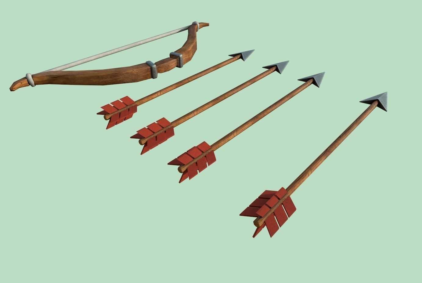 Arrow bow and set Low-poly 3D model_6