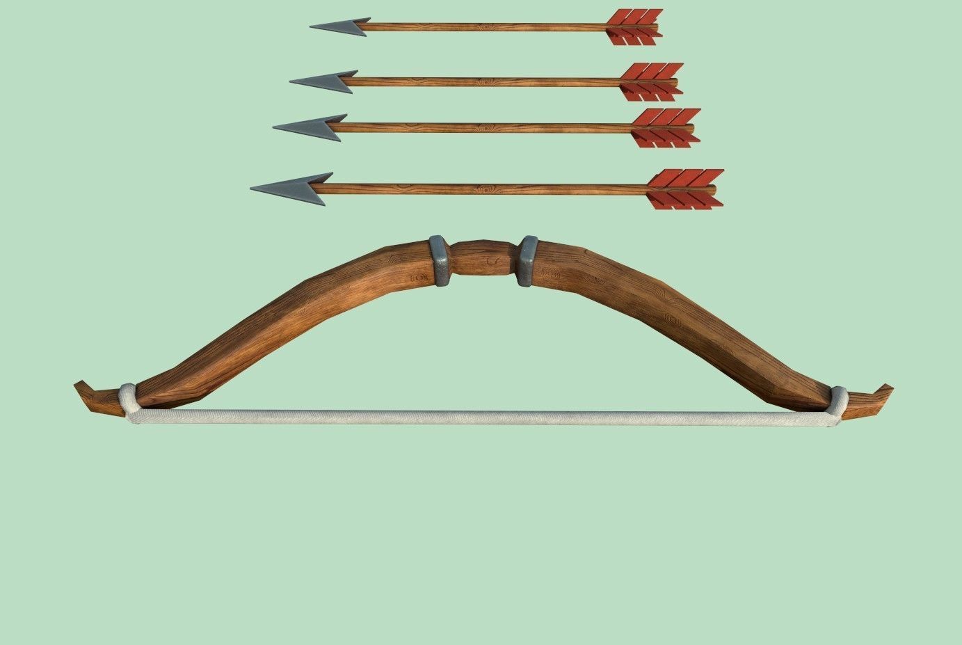 Arrow bow and set Low-poly 3D model_4