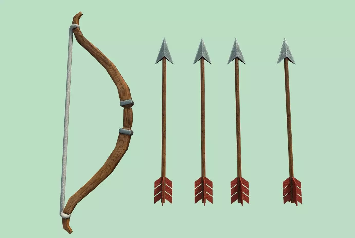Arrow bow and set Low-poly 3D model_0