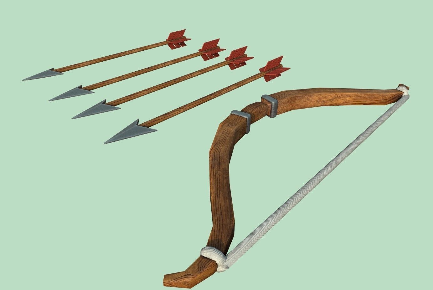 Arrow bow and set Low-poly 3D model_13