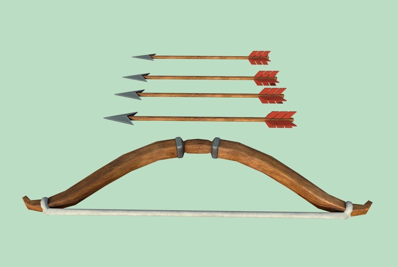 Arrow bow and set Low-poly 3D model_3