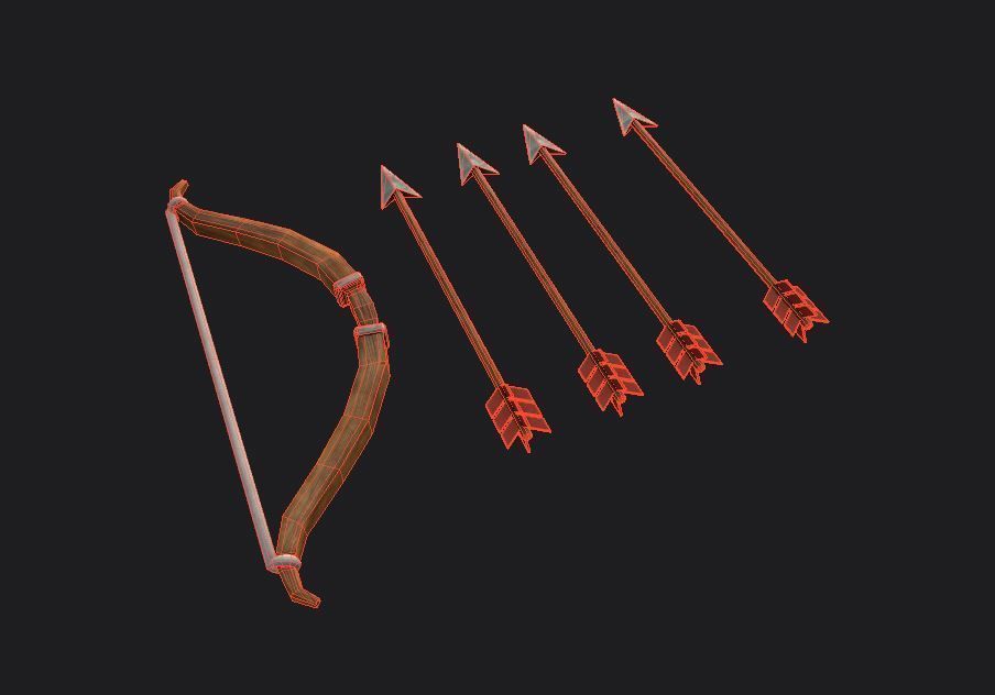Arrow bow and set Low-poly 3D model_17