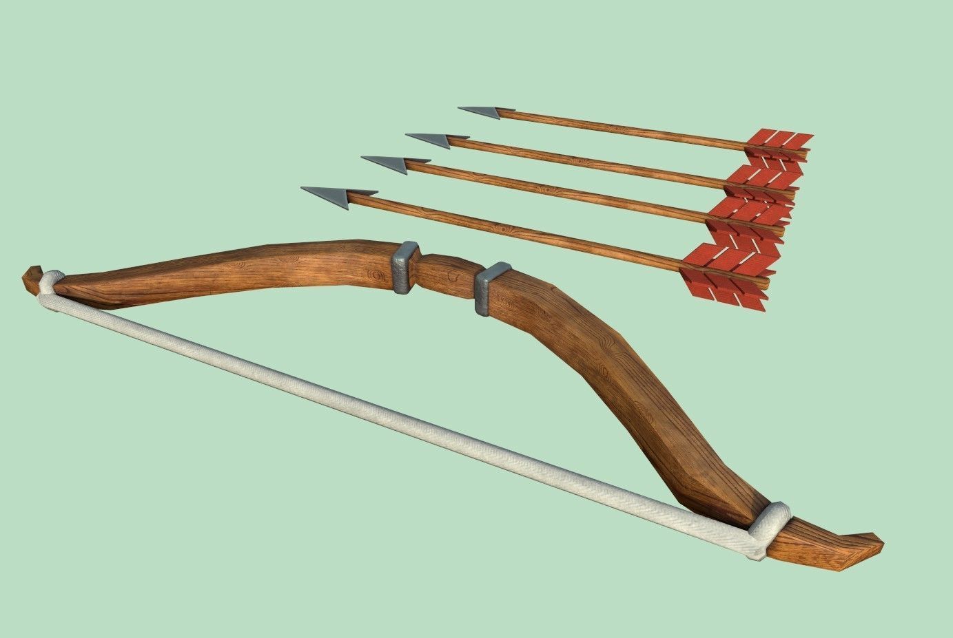 Arrow bow and set Low-poly 3D model_15
