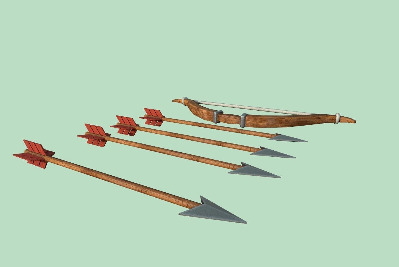 Arrow bow and set Low-poly 3D model_10
