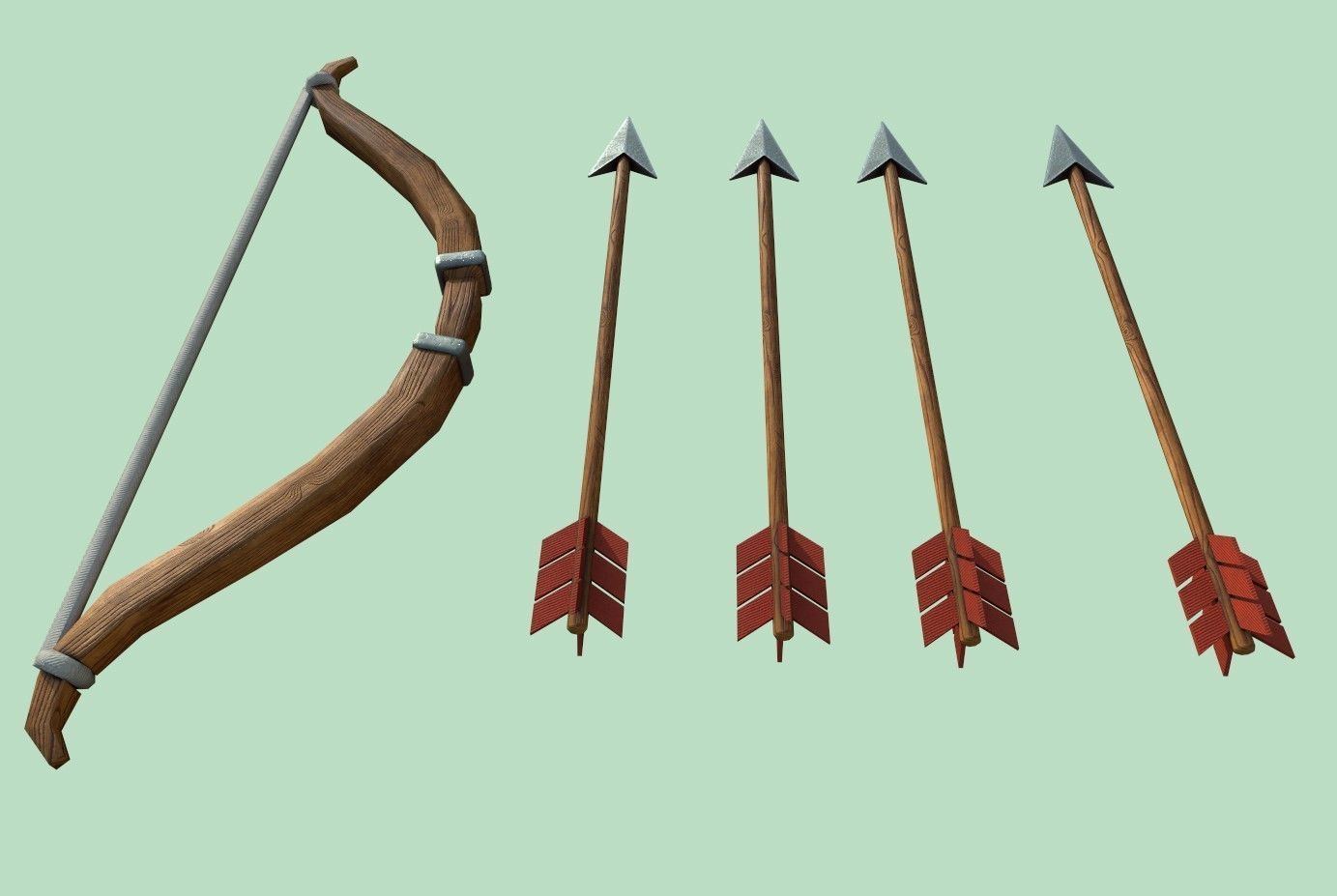 Arrow bow and set Low-poly 3D model_5