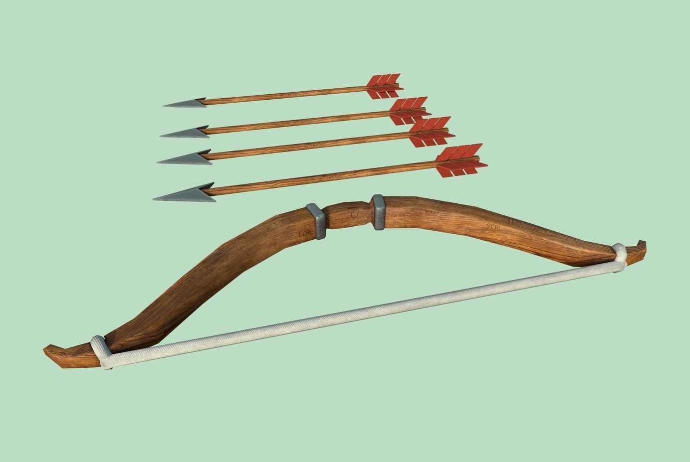 Arrow bow and set Low-poly 3D model_14