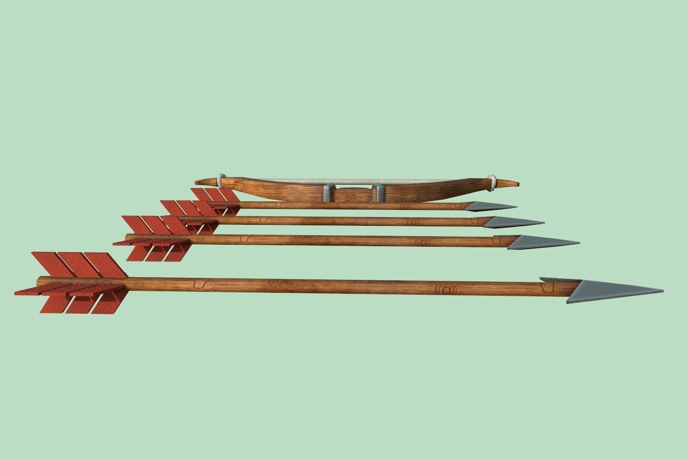 Arrow bow and set Low-poly 3D model_9