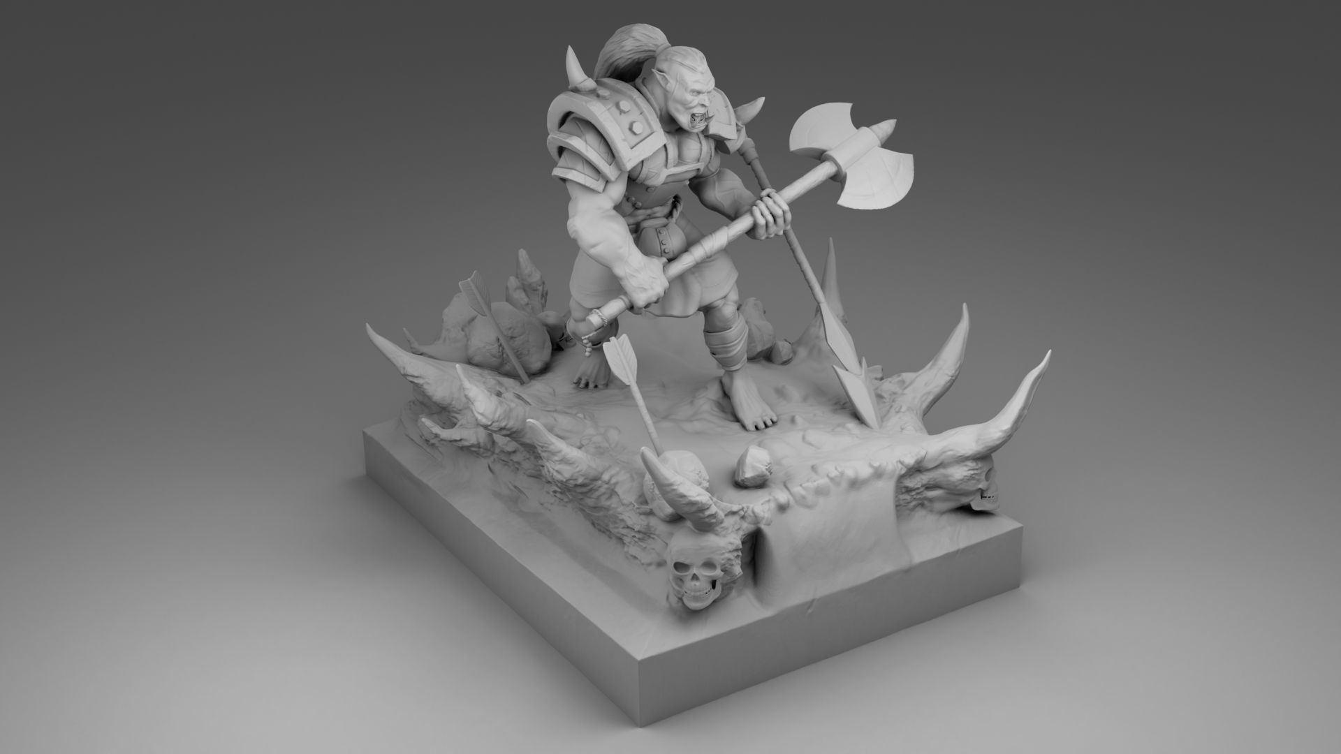 Orc with an axe 3D print model_9