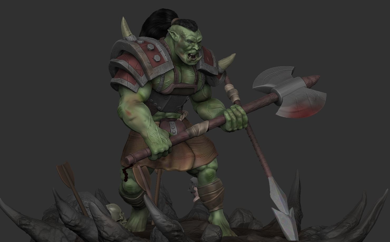 Orc with an axe 3D print model_3