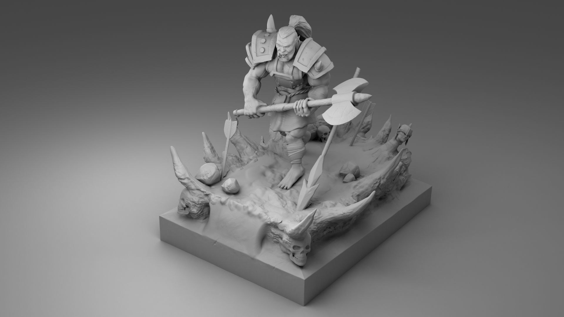 Orc with an axe 3D print model_8