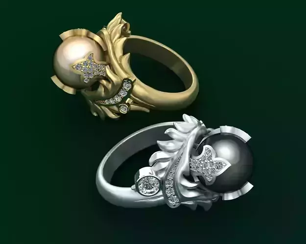 Ring with diamonds and pearl