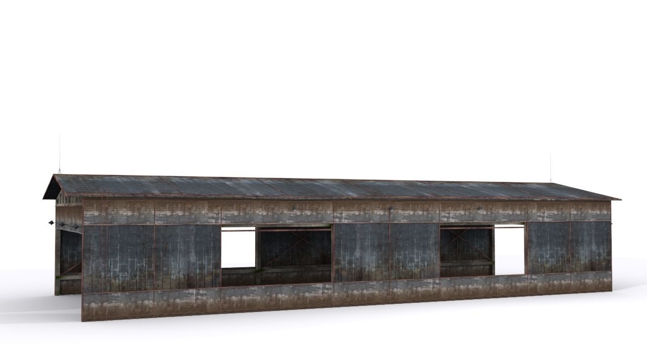 Hangar old rusty barn Low-poly 3D model_3